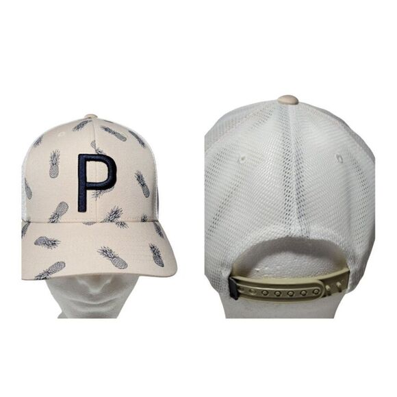 Puma Golf Hat Men Snapback Mesh Back Pineapple Adjustable Unisex Adult Tan NWOT - Picture 1 of 13